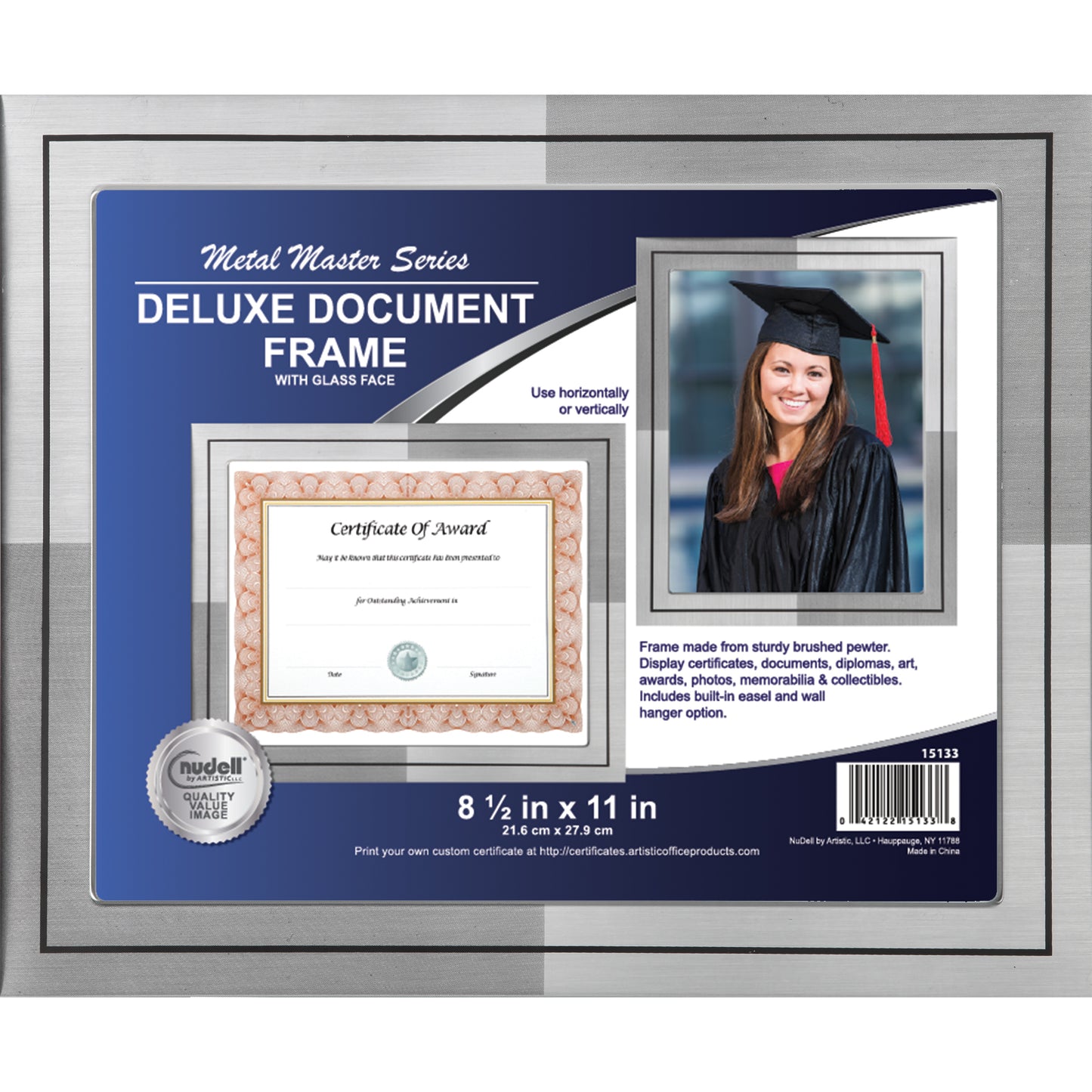 Metal Document & Photo Frame 8.5" x 11, Silver with Black Trim
