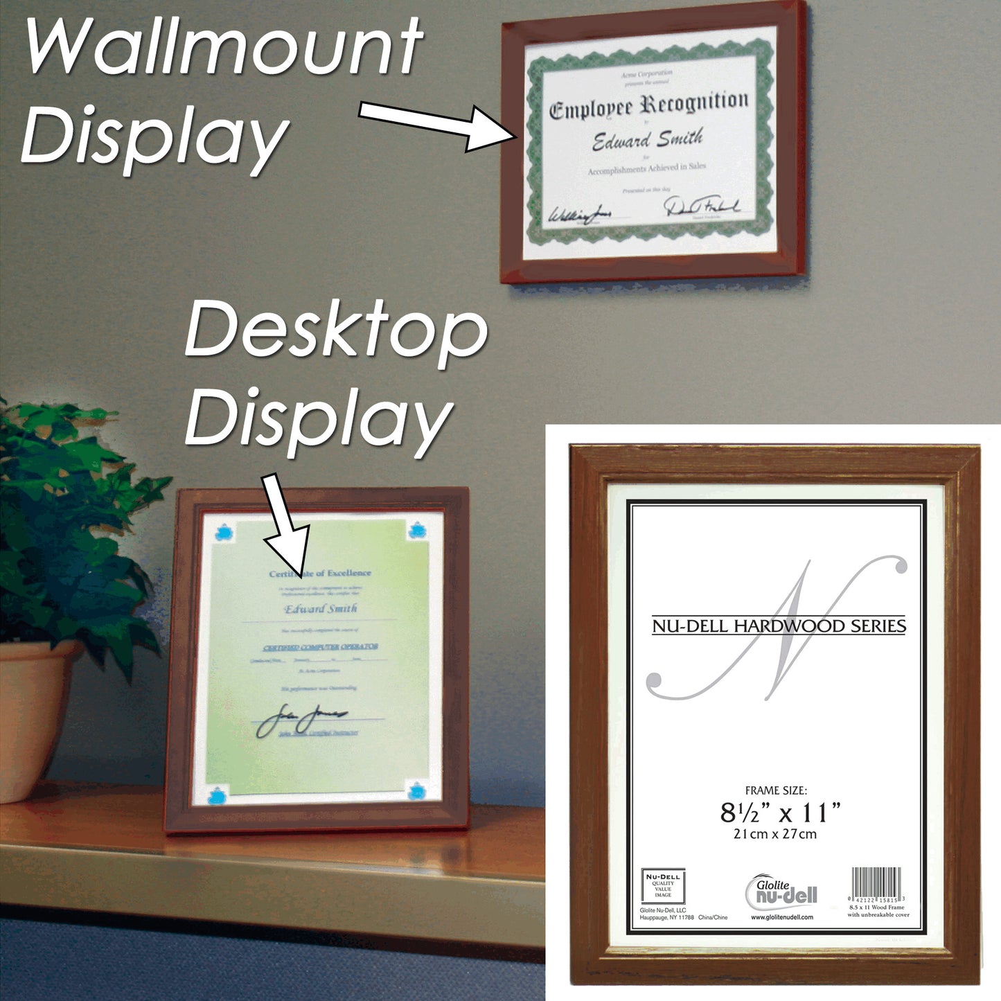 Traditional Solid Hardwood Frame 8.5" x 11", Walnut Finish