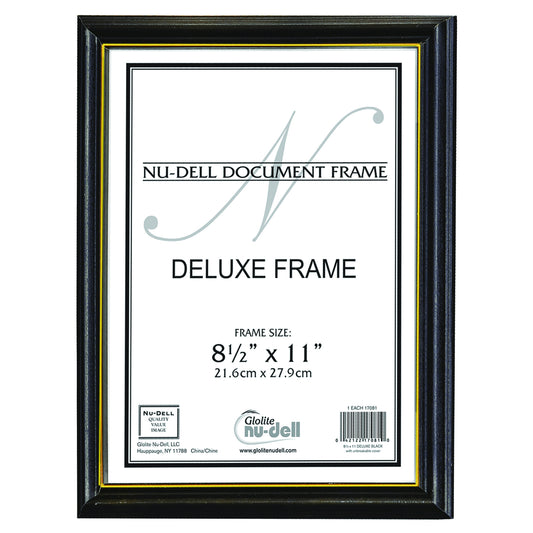 Deluxe Document Frame, 8.5" x 11", Black with Gold Trim
