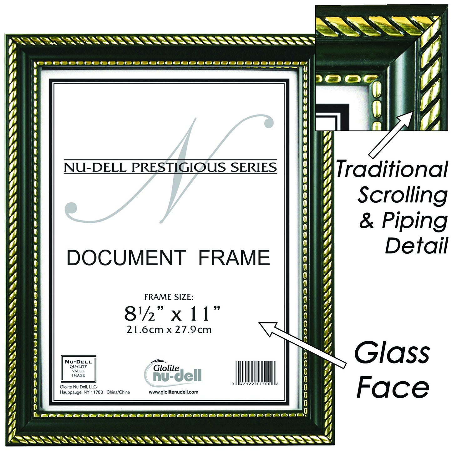 Prestigious Traditional Document Black & Gold Frame with Glass Cover 8.5" x 11"
