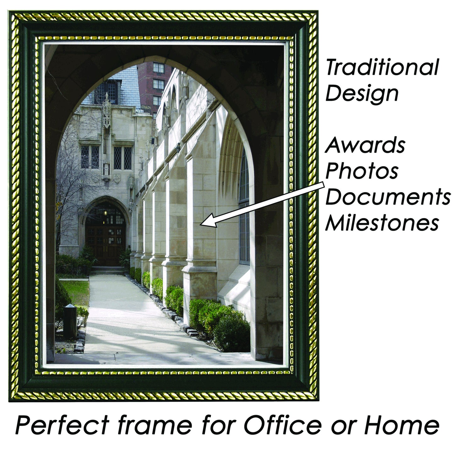 Prestigious Traditional Document Black & Gold Frame with Glass Cover 8.5" x 11"