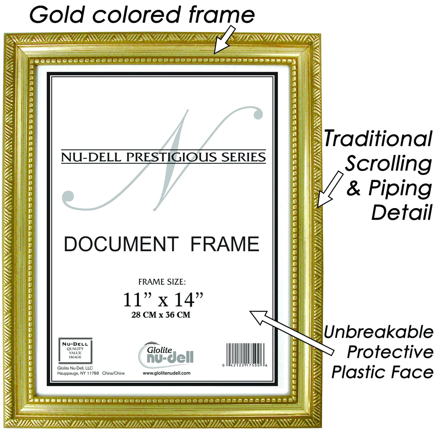 Prestigious Traditional Document Gold Frame with Plastic Cover 11" x 14"