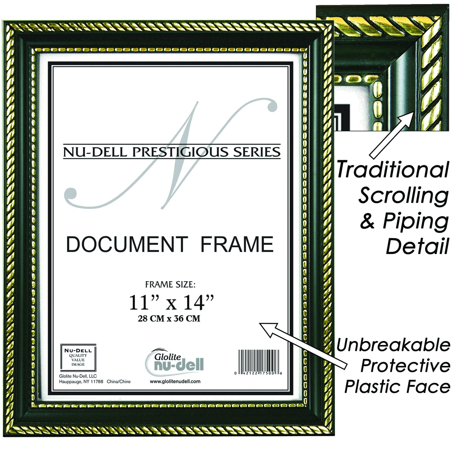Prestigious Traditional Document Black & Gold Frame with Plastic Cover 11" x 14"