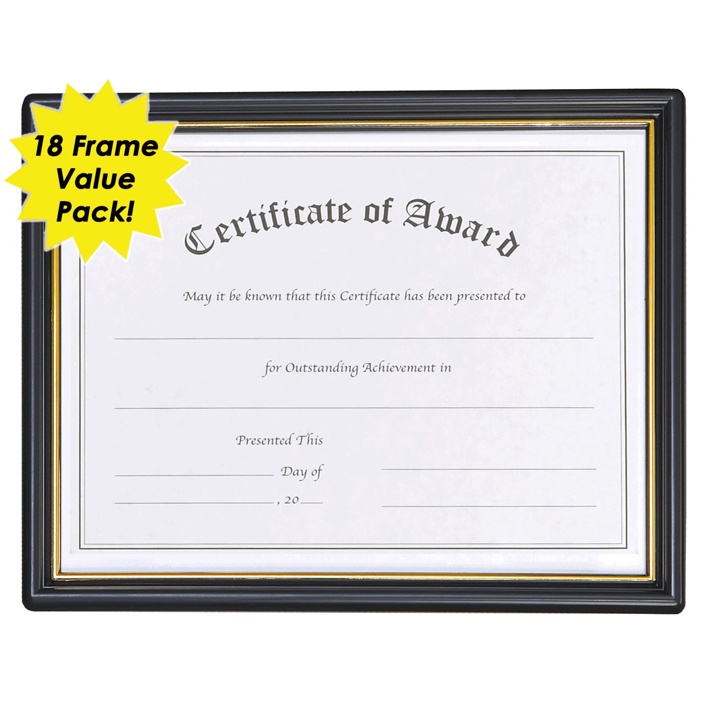 Economy EZ Mount Pre-Framed Time Saver Award Certificate Frame, 18 Pack