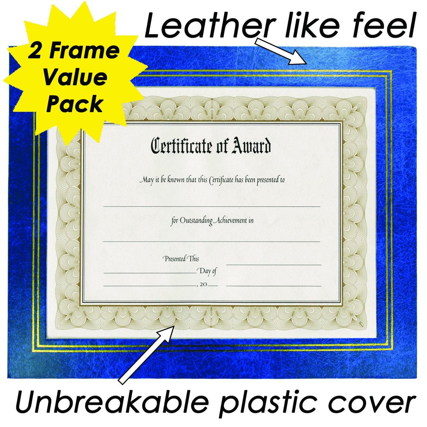 Leather Grain Certificate Frame 8.5" x 11",  Blue, 2 Pack