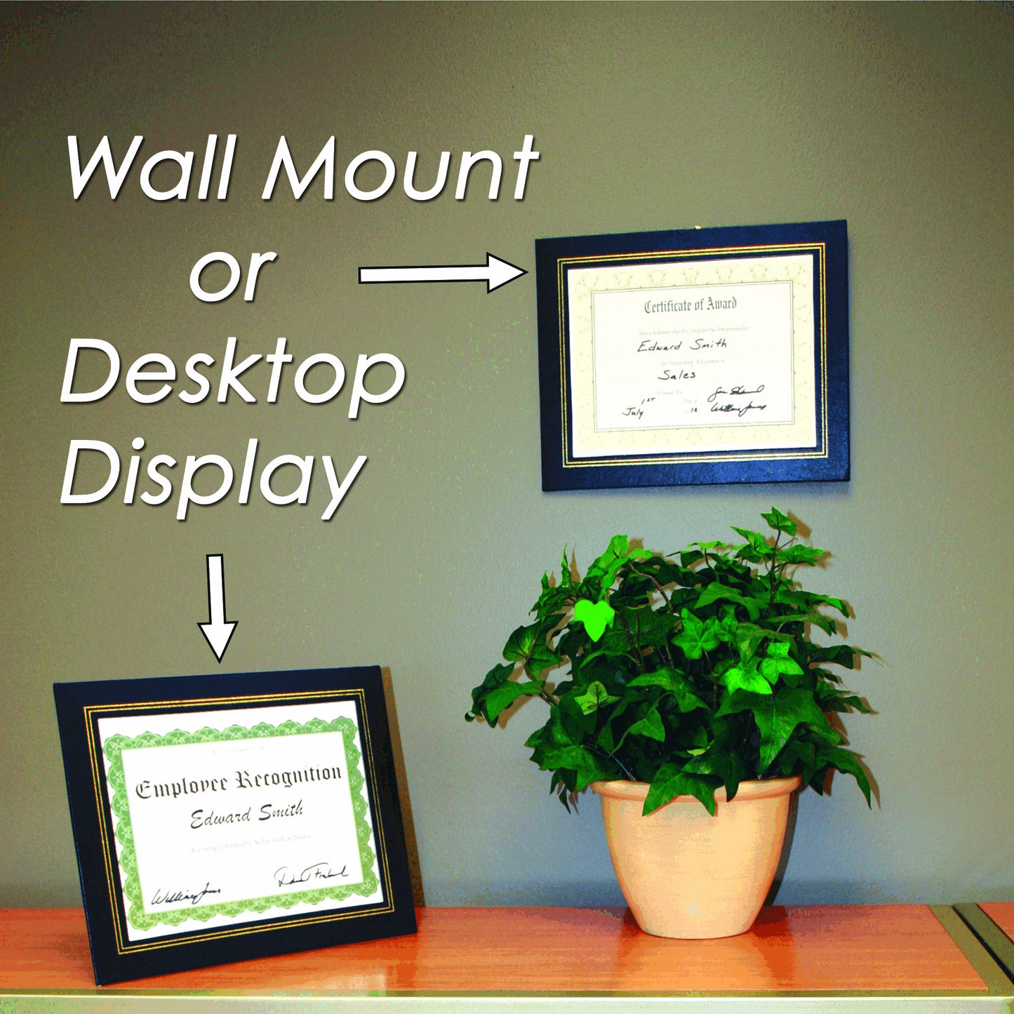 Leather Grain Certificate Frame 8.5" x 11",  Blue, 2 Pack