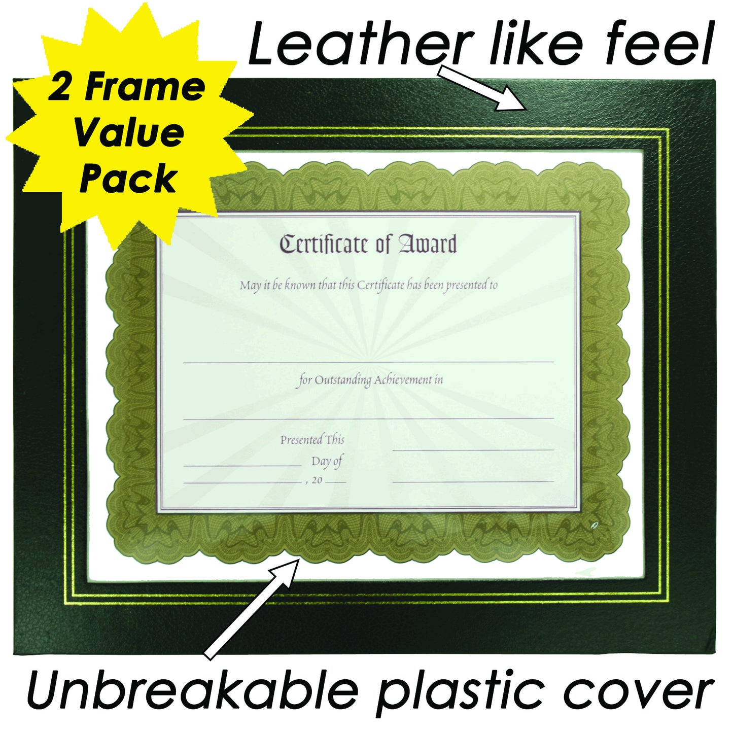Leather Grain Certificate Frame 8.5" x 11", Black, 2 Pack