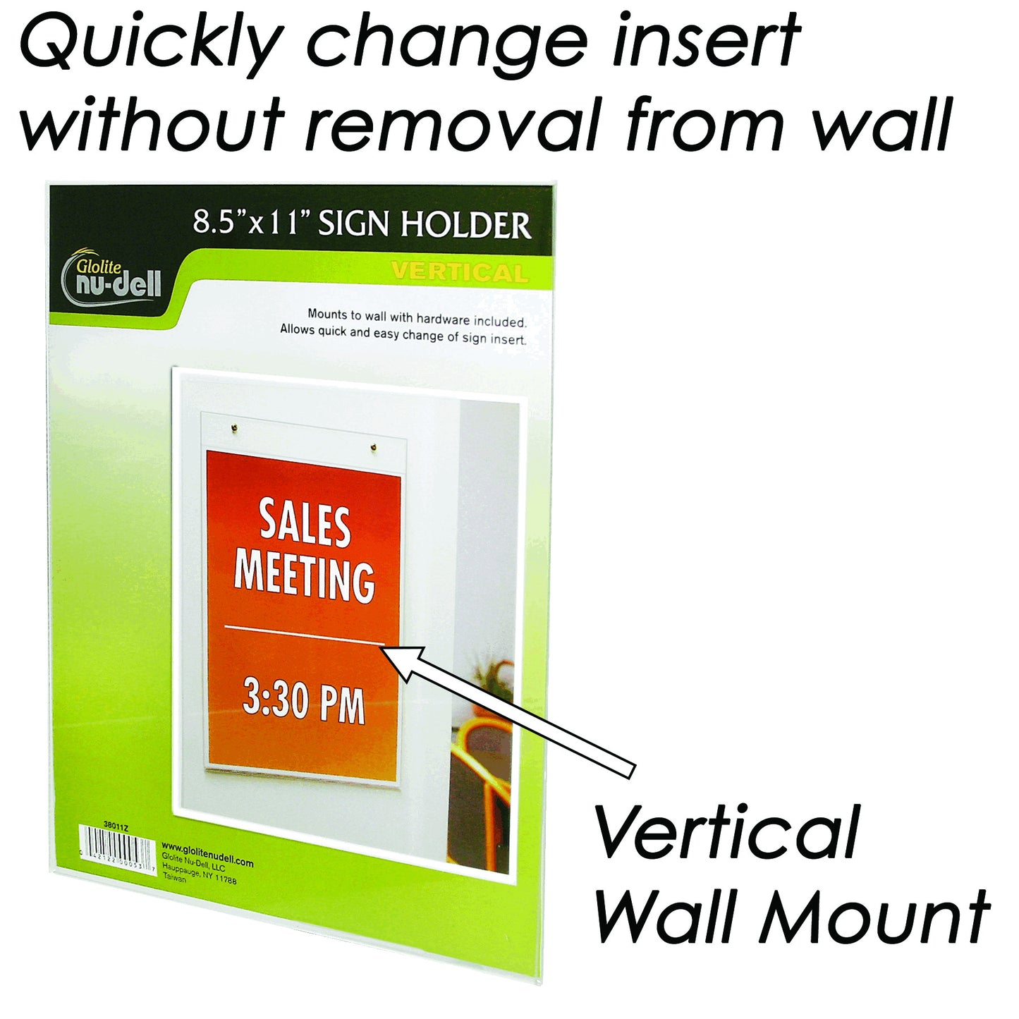 Portrait Wall Mount Clear Plastic Sign Holder 8.5" x 11"