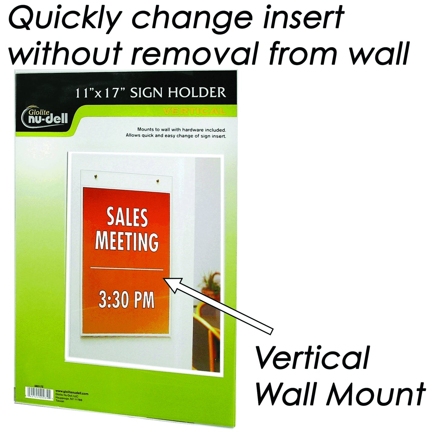 Portrait Wall Mount Clear Plastic Sign Holder 11" x 17"