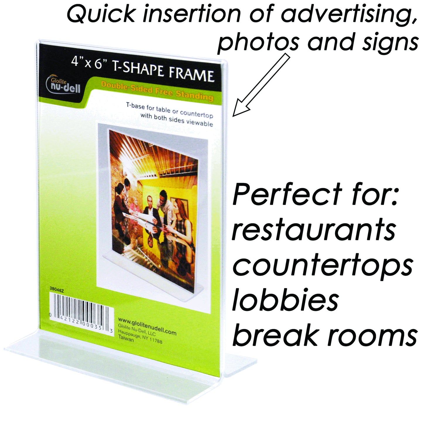 Table Top Double Sided T-Base Freestanding Sign Display Frame, 4" x 6"