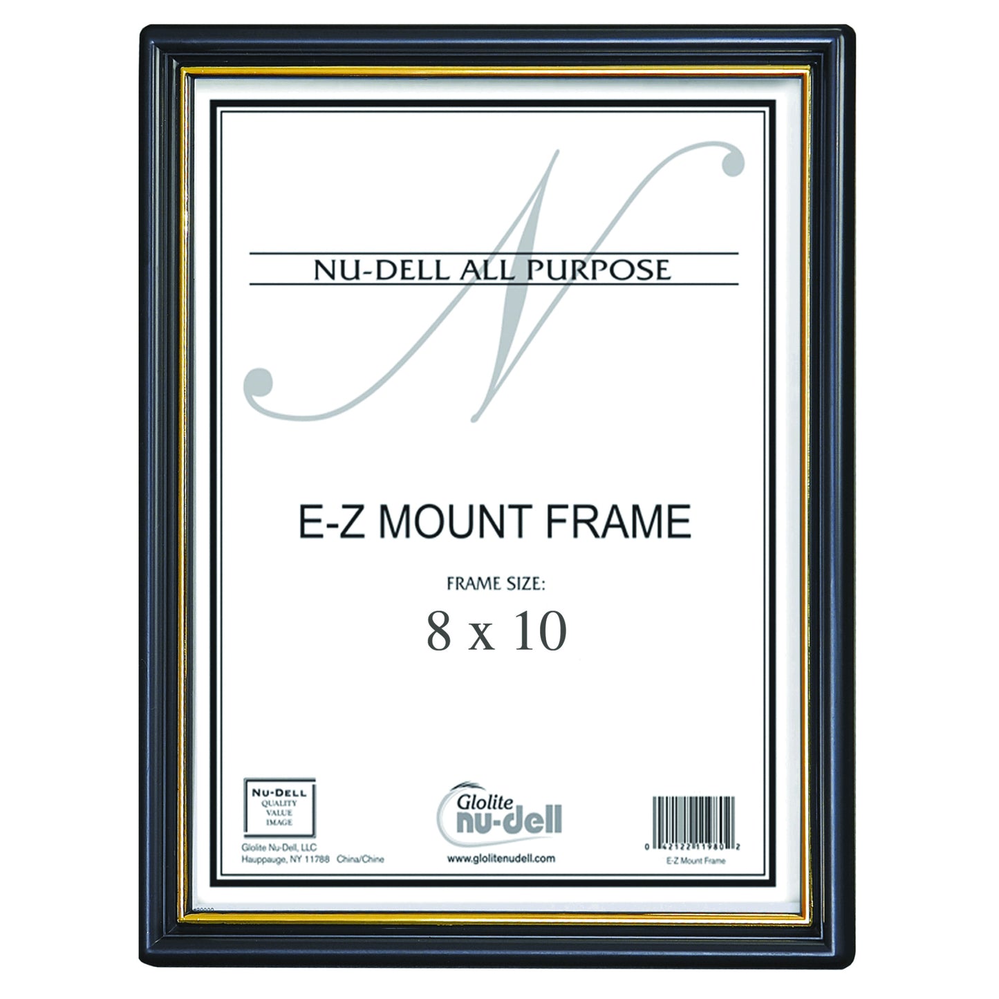 EZ Mount Document Frame, Glass, 8" x 10", Black with Gold