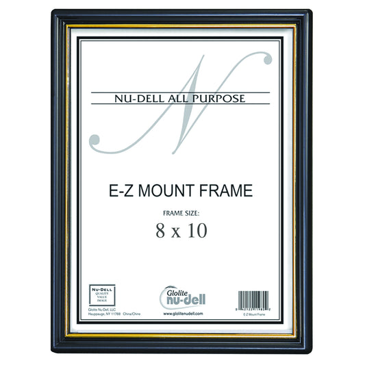 EZ Mount Document Frame, Glass, 8" x 10", Black with Gold