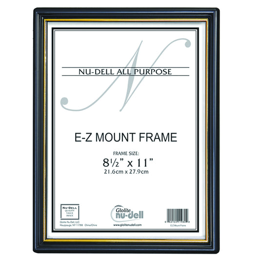 EZ Mount Document Frame, Glass, 8.5" x 11", Black with Gold