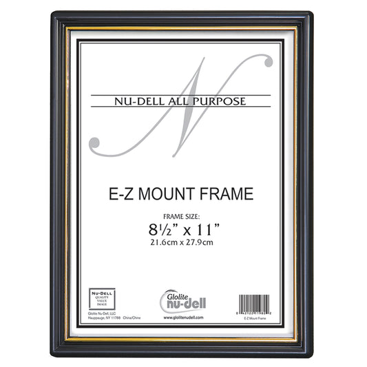 EZ Mount Document Frame 8.5" x 11", Black with Gold Trim