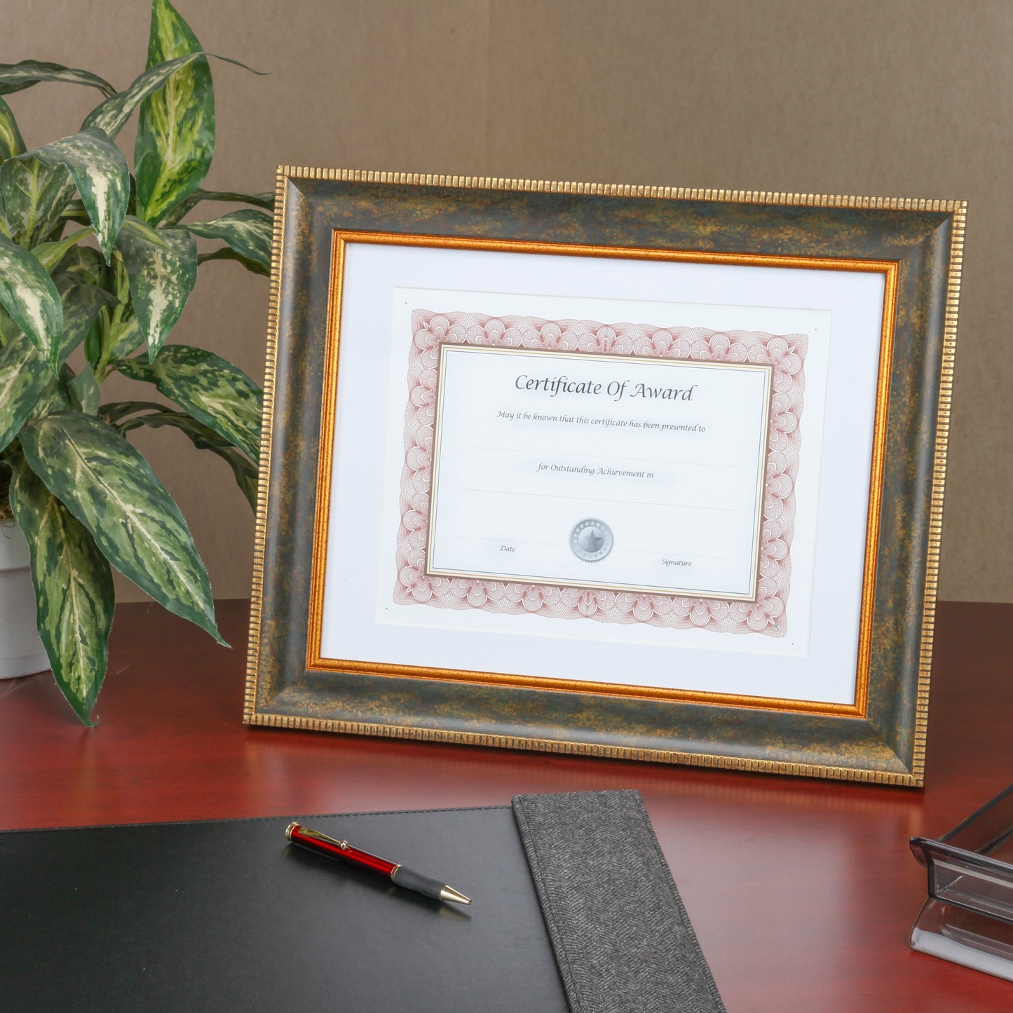 Executive Frame 11" x 14", Brown With Gold Accents