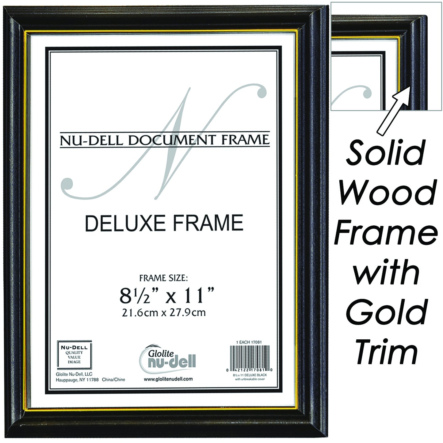 Deluxe Document Frame, 8.5" x 11", Black with Gold Trim