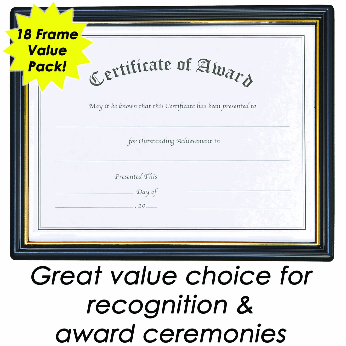 Economy EZ Mount Pre-Framed Time Saver Award Certificate Frame, 18 Pack