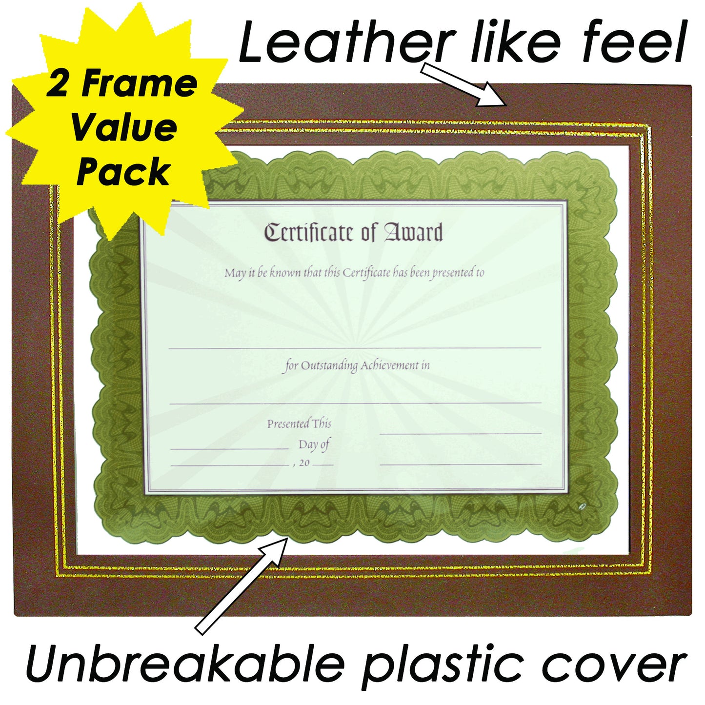 Leather Grain Certificate Frame 8.5" x 11",  Espresso, 2 Pack
