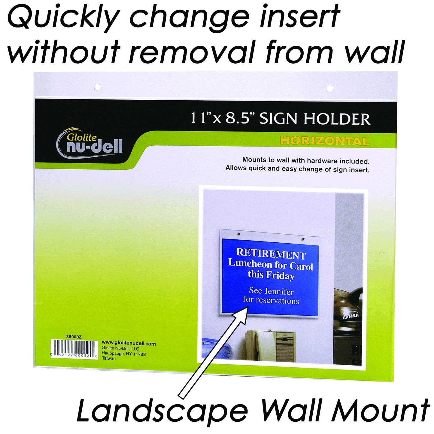 Landscape Wall Mount Clear Plastic Sign Holder 11" x 8.5"