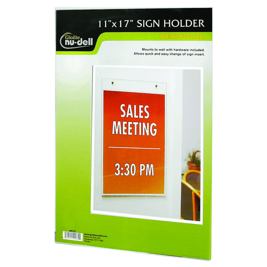 Portrait Wall Mount Clear Plastic Sign Holder 11" x 17"