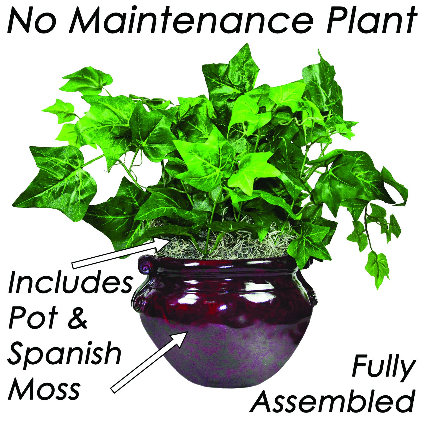 Artificial Ivy Plant with Mahogany Fiberglass Vase